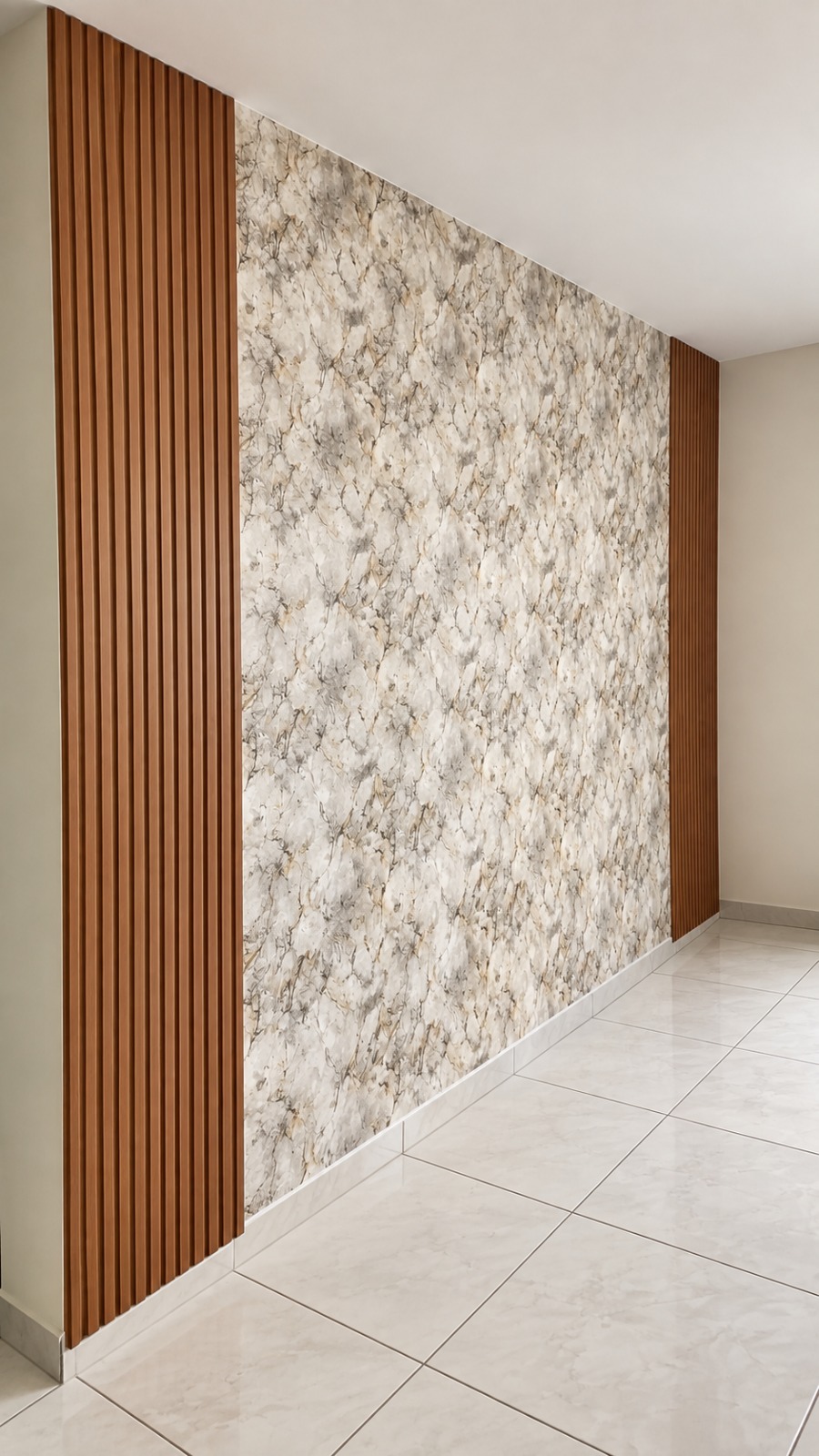 Papel de parede ripado e marmorizado aplicado pela Aplik Decor